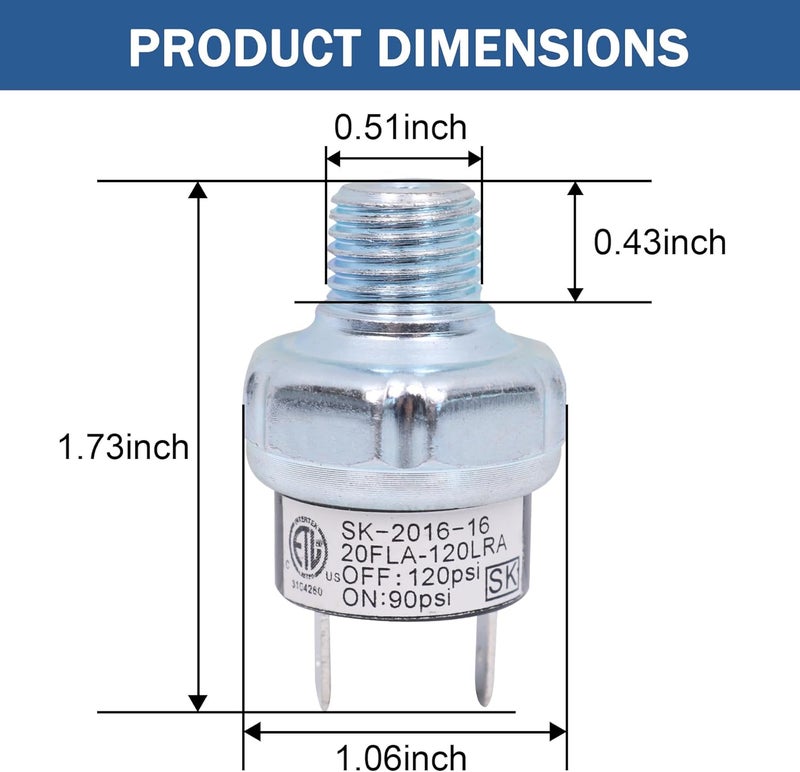 LDMINDA Air Pressure Switch 90-120 PSI Tank Mount Thread 1/4" NPT 12V/24V DC Air Compressor Pressure Switch Air Train Horn Switch 90-120 1/4 inch - Image 5